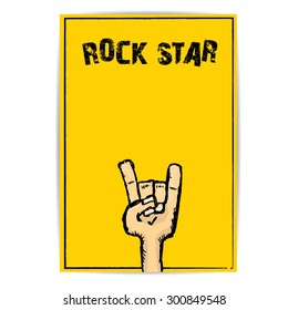 vector doodle hand sign rock n roll music on white. rock n roll icon. Rock concert poster design template