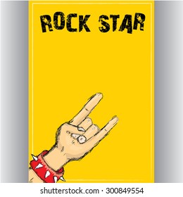 vector doodle hand sign rock n roll music on white. rock n roll icon. Rock concert poster design template