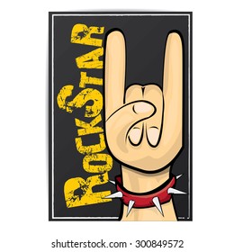 vector doodle hand sign rock n roll music on white. rock n roll icon. Rock concert poster design template