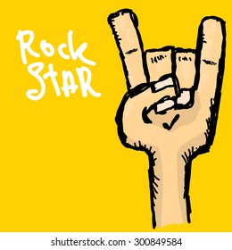 vector doodle hand sign rock n roll music on white. rock n roll icon. Rock concert poster design template