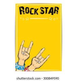 vector doodle hand sign rock n roll music on white. rock n roll icon. Rock concert poster design template