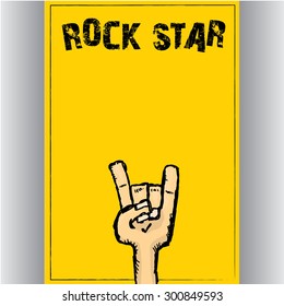 vector doodle hand sign rock n roll music on white. rock n roll icon. Rock concert poster design template