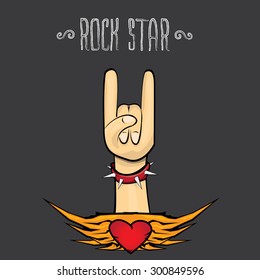 vector doodle hand sign rock n roll music on white. rock n roll icon. Rock concert poster design template