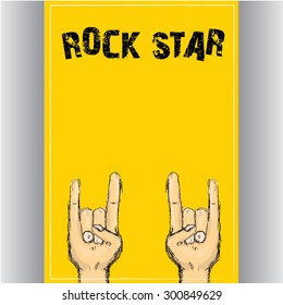 vector doodle hand sign rock n roll music on white. rock n roll icon. Rock concert poster design template