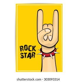 vector doodle hand sign rock n roll music on white. rock n roll icon. Rock concert poster design template