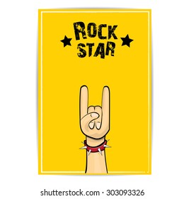 vector doodle hand sign rock n roll music on white. rock n roll icon. Rock concert poster design template