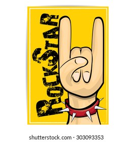 vector doodle hand sign rock n roll music on white. rock n roll icon. Rock concert poster design template