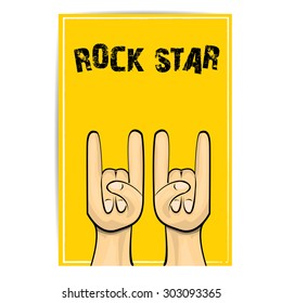 vector doodle hand sign rock n roll music on white. rock n roll icon. Rock concert poster design template