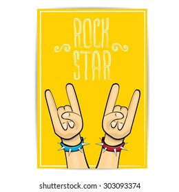 vector doodle hand sign rock n roll music on white. rock n roll icon. Rock concert poster design template