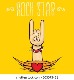 vector doodle hand sign rock n roll music on white. rock n roll icon. Rock concert poster design template