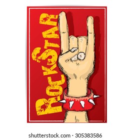 vector doodle hand sign rock n roll music on white. rock n roll icon. Rock concert poster design template