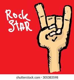 vector doodle hand sign rock n roll music on white. rock n roll icon. Rock concert poster design template