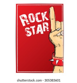 vector doodle hand sign rock n roll music on white. rock n roll icon. Rock concert poster design template