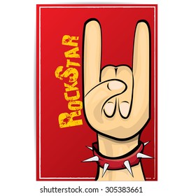 vector doodle hand sign rock n roll music on white. rock n roll icon. Rock concert poster design template