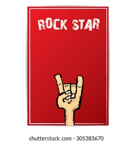 vector doodle hand sign rock n roll music on white. rock n roll icon. Rock concert poster design template
