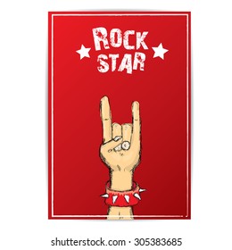 vector doodle hand sign rock n roll music on white. rock n roll icon. Rock concert poster design template