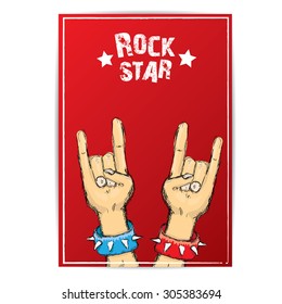 vector doodle hand sign rock n roll music on white. rock n roll icon. Rock concert poster design template