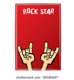 vector doodle hand sign rock n roll music on white. rock n roll icon. Rock concert poster design template
