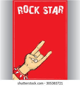 vector doodle hand sign rock n roll music on white. rock n roll icon. Rock concert poster design template