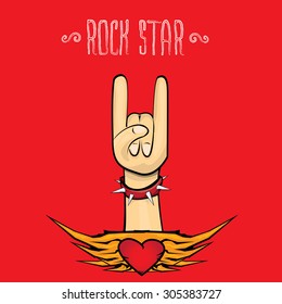 vector doodle hand sign rock n roll music on white. rock n roll icon. Rock concert poster design template