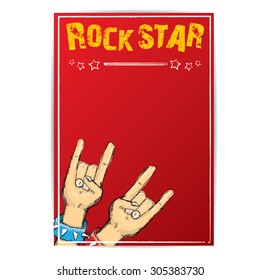 vector doodle hand sign rock n roll music on white. rock n roll icon. Rock concert poster design template