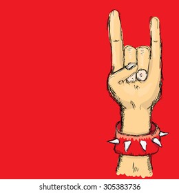 vector doodle hand sign rock n roll music on white. rock n roll icon. Rock concert poster design template