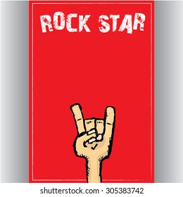 vector doodle hand sign rock n roll music on white. rock n roll icon. Rock concert poster design template