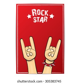 vector doodle hand sign rock n roll music on white. rock n roll icon. Rock concert poster design template