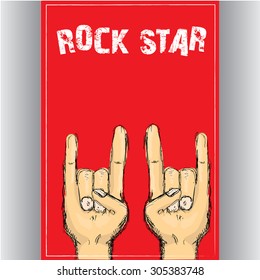 vector doodle hand sign rock n roll music on white. rock n roll icon. Rock concert poster design template