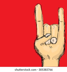 vector doodle hand sign rock n roll music on white. rock n roll icon. Rock concert poster design template