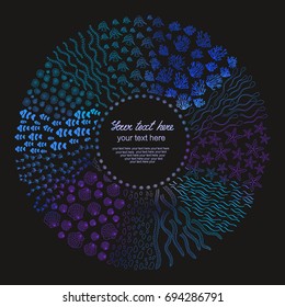 Vector doodle hand-draw round frame with sea ornament