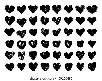Vector doodle hand-drawn grunge black hearts set, hand drawn heart symbols
