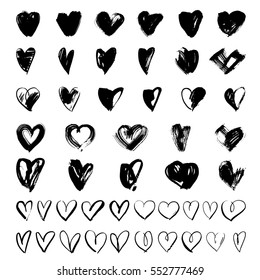 Vector doodle hand-drawn grunge black hearts set