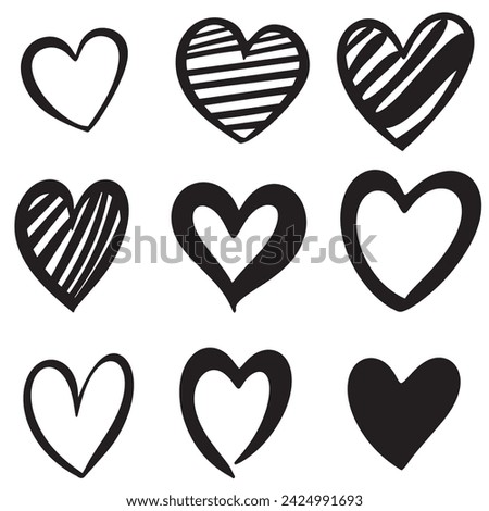 Vector doodle hand-drawn grunge black hearts set isolated on white background,vector eps10