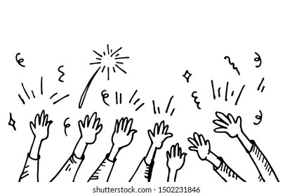 vector doodle hands clapping of hands up applause. party, ceremony. with fire work