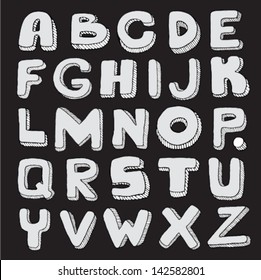 Vector doodle handwritten alphabet collection, white on dark background