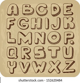 Vector doodle handwritten alphabet collection, white on gray background