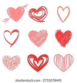 Vector doodle heart sketch. A diverse collection of hand-drawn heart icons dedicated to Valentine's Day. Concepts for love, dating, romance, and more. Element for your design.