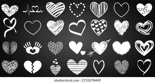 Vector doodle heart sketch. A diverse collection of hand-drawn heart icons dedicated to Valentine's Day. Concepts for love, dating, romance, and more. Element for your design.