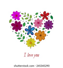 Vector doodle heart. Valentine's day card on white background.