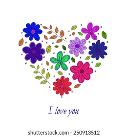 Vector doodle heart. Valentine's day card on white background.