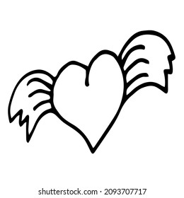 vector doodle heart with wings. Flying heart, love, Valentine's day.