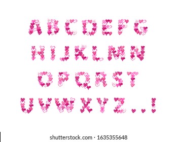 Vector Doodle Hearts, Alphabet Template, Hand Drawn Illustration, Love Concept.