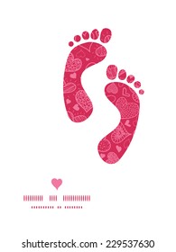 Vector doodle hearts footprints silhouettes pattern frame