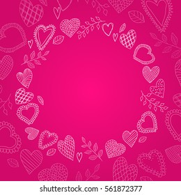 Vector doodle hearts frame. Happy valentines day card. Vector illustration.