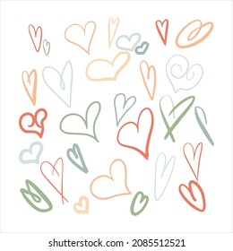 El conjunto de corazones de doodle vectorial dibujado a mano. Habla de nubes que dibujan la ilustración.