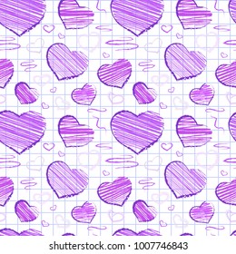 Vector doodle hearts romantic seamless pattern.