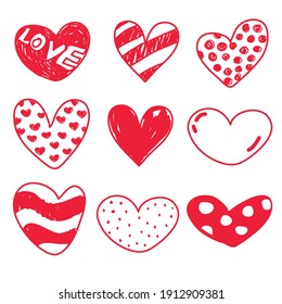 Vector doodle hearts set hand drawn, love collection
