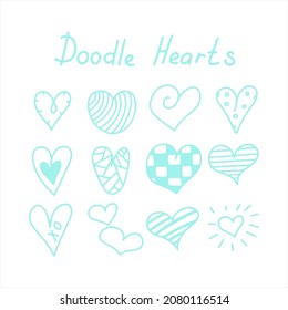 Vector doodle hearts Speech hand drawn bubbles set. Talk clouds sketching illustration.