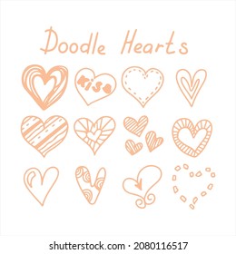 Vector doodle hearts Speech hand drawn bubbles set. Talk clouds sketching illustration.